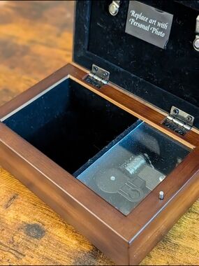 Wood Tone NEW Musical Jewelry Box Photo Frame Lid Keepsake Trinket Storage Chest